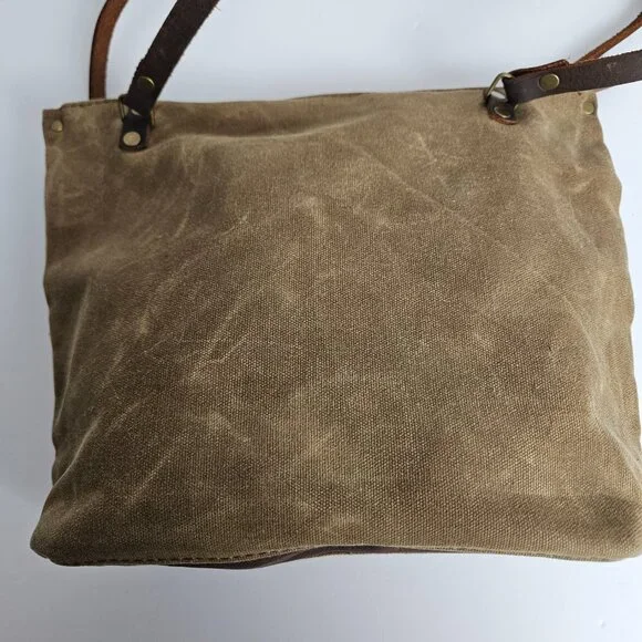 Canvas Shoulder Bag In Blue Waxed Canvas Farmers Market Tote Shoulder Bag - Picture 12 of 16